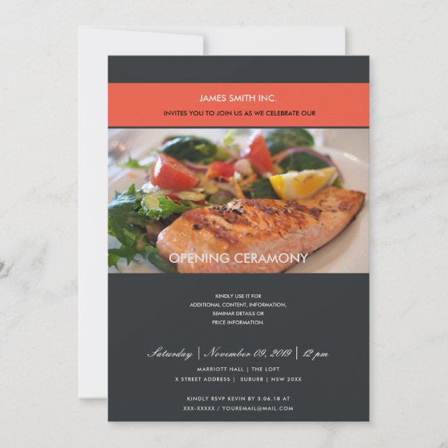 INVITACIÓN CEREMONIA DE GRAN APERTURA FOTO MODERNA ROJO NEGRO (Anverso)