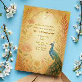 Invitación Ceremonia de Haldi de la Novia India Floral de Pav