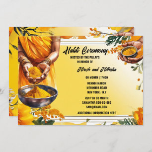 Invitación Ceremonia de Haldi flores de las manos cúrmicas fl