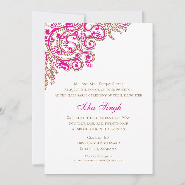 Invitación Ceremonia de Half Saree (Anverso)