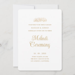 Invitación Ceremonia de Henna Mehndi con guión elegante en or