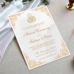 Invitación Ceremonia de Henna Mehndi, Crema Islámica de Oro