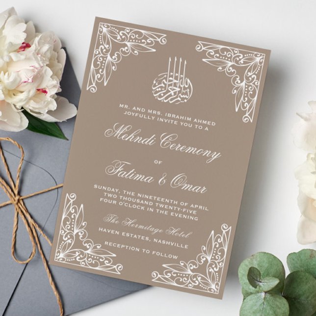 Invitación Ceremonia de Henna Mehndi, crema moderna beige isl (Subido por el creador)
