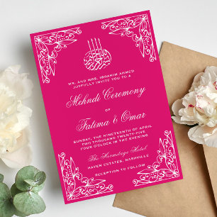 Invitación Ceremonia de Henna Mehndi, musulmán rosa moderno