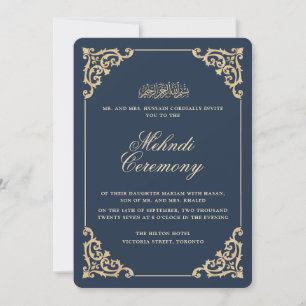 Invitación Ceremonia de Henna Mehndi Vintage Barroco Azul Mar