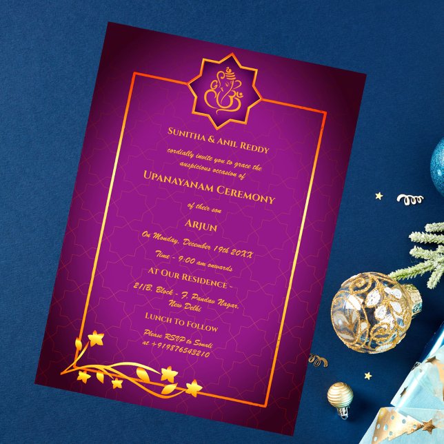 Invitación Ceremonia de Janeu en Upanayanam, alias Hindu Holy (Subido por el creador)