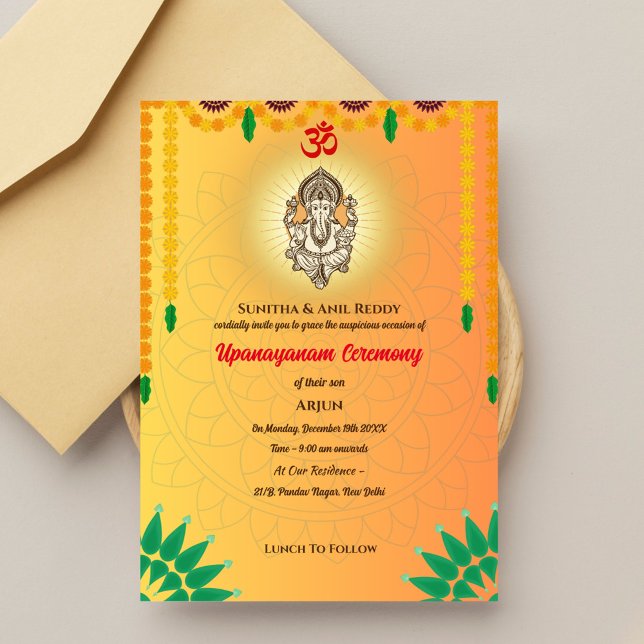 Invitación Ceremonia de Janeu en Upanayanam, alias Hindu Holy (Subido por el creador)