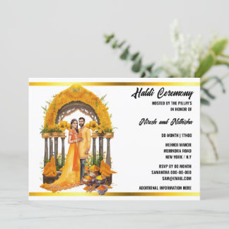 Invitación Ceremonia de la acuarela hindú de Haldi con flores