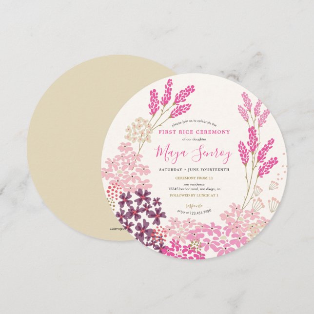 Invitación Ceremonia de la primera arroz de Pink Meadow (Anverso / Reverso)