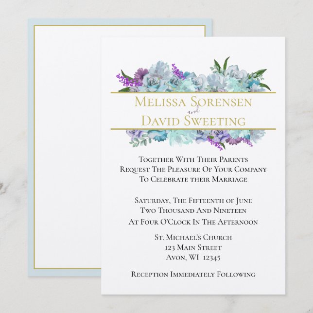 Invitación Ceremonia de la suite Boda de la tradición azul ve (Anverso / Reverso)