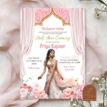 Ceremonia de media saree de niña india con rosa fl