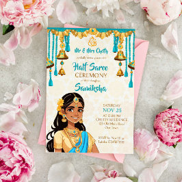 Invitación Ceremonia de media sari lindo chica indio y oro