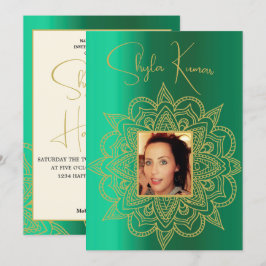 Invitación Ceremonia de media sari Oro verde hindú