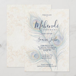 Invitación Ceremonia de Mehendi con Plumas de Pavo Real Etére