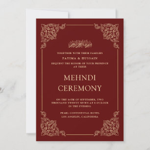Invitación Ceremonia de Mehndi Antigua Barroca Dorada Rojo Bu