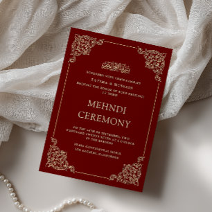Invitación Ceremonia de Mehndi Antigua Barroca Dorada Rojo Bu