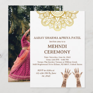 Invitación Ceremonia de Mehndi de Boda Hindú Mandala de Oro
