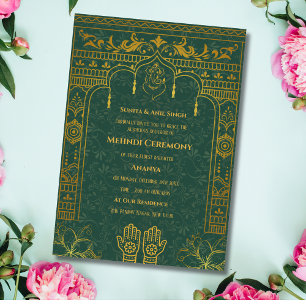 Invitación Ceremonia de Mehndi de la Novia India con Elemento