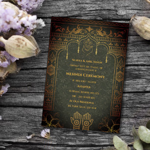 Invitación Ceremonia de Mehndi de la Novia India con Elemento