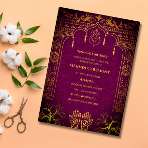 Invitación Ceremonia de Mehndi de la Novia India con Elemento