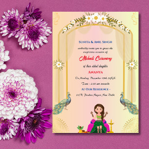 Invitación Ceremonia de Mehndi de la Novia India Diseño de Pa