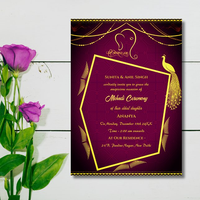 Invitación Ceremonia de Mehndi de la Novia India Diseño de Pa (Subido por el creador)