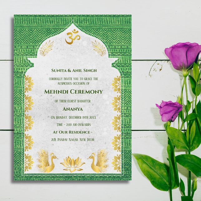 Invitación Ceremonia de Mehndi de la Novia India Diseño de Pa (Subido por el creador)