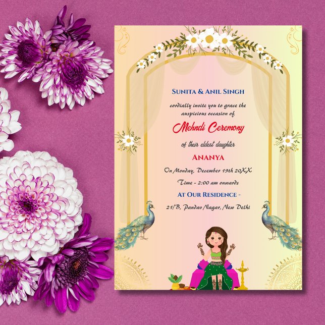 Invitación Ceremonia de Mehndi de la Novia India Diseño de Pa (Subido por el creador)