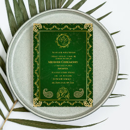 Invitación Ceremonia de Mehndi de la Novia India Diseño Dorad