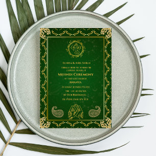 Invitación Ceremonia de Mehndi de la Novia India Diseño Dorad
