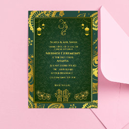 Invitación Ceremonia de Mehndi de la Novia India Diseño Dorad