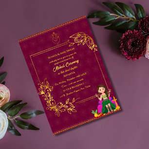 Invitación Ceremonia de Mehndi de la Novia India Elemento Dor