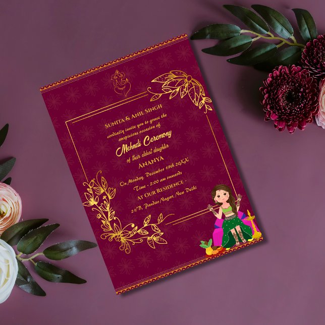 Invitación Ceremonia de Mehndi de la Novia India Elemento Dor (Subido por el creador)