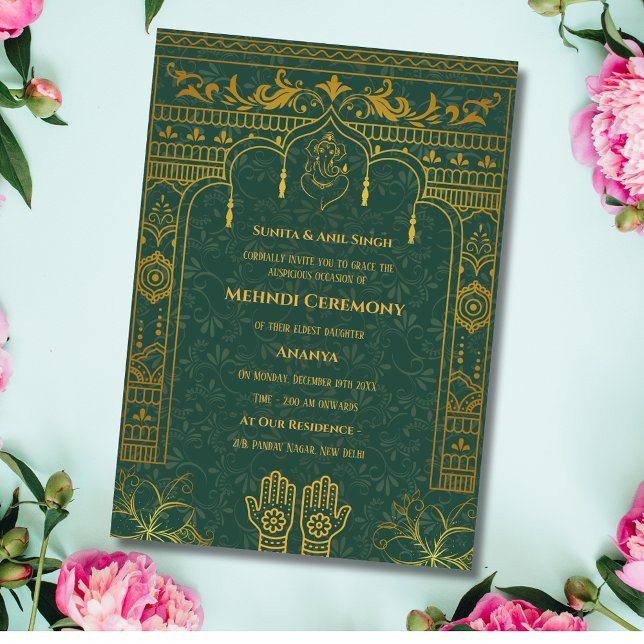 Invitación Ceremonia de Mehndi de la Novia India Elementos Do (Subido por el creador)