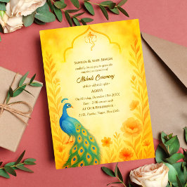 Invitación Ceremonia de Mehndi de la Novia India Pavo Real Fl