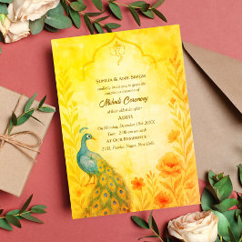 Invitación Ceremonia de Mehndi de la Novia India Pavón Floral