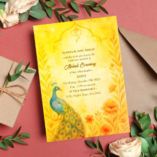 Invitación Ceremonia de Mehndi de la Novia India Pavón Floral