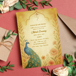 Invitación Ceremonia de Mehndi de la Novia India Pavón Floral