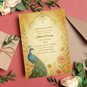 Invitación Ceremonia de Mehndi de la Novia India Pavoreal Flo