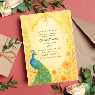 Invitación Ceremonia de Mehndi de la Novia India Pavoreal Flo