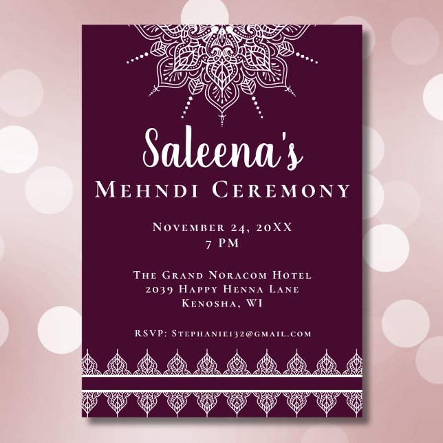 Invitación Ceremonia de Mehndi de Mandala Morado Moderno (Subido por el creador)