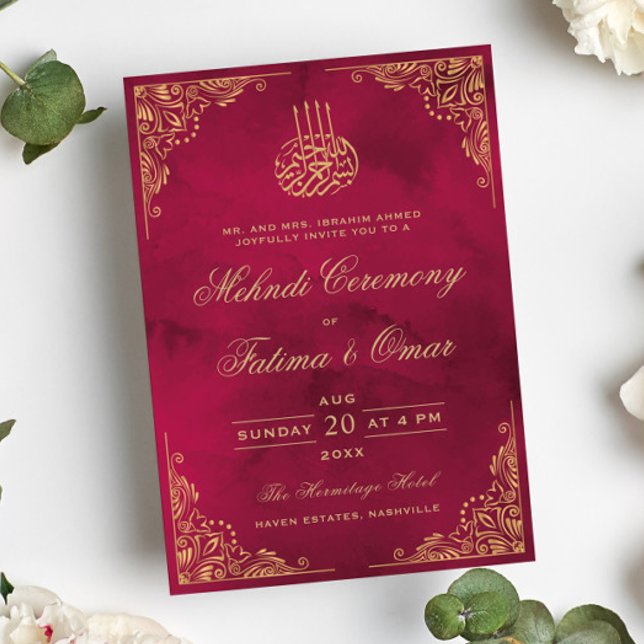 Invitación Ceremonia de Mehndi islámico con marco dorado (Subido por el creador)