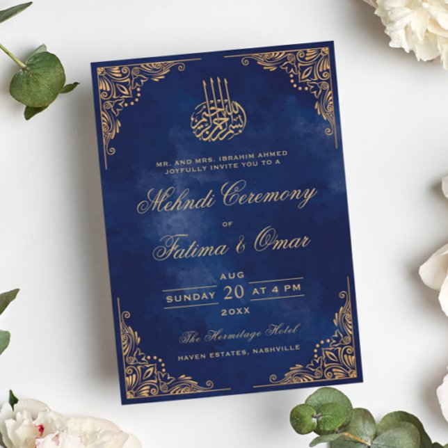 Invitación Ceremonia de Mehndi islámico con marco dorado (Subido por el creador)
