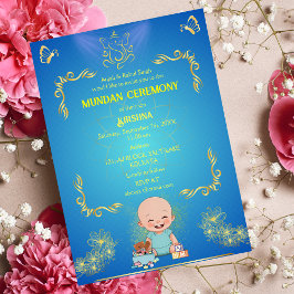 Invitación Ceremonia de Mundan Ganesha Logo Blue Golden Butfl