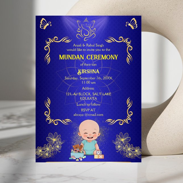Invitación Ceremonia de Mundan Ganesha Logo Blue Golden Butfl (Subido por el creador)