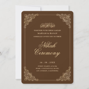 Invitación Ceremonia de Nikah Antiguo Barroco Dorado Marrón R