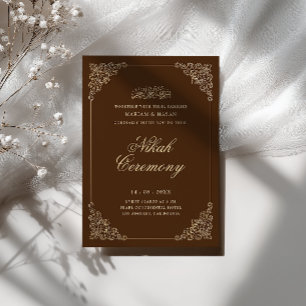 Invitación Ceremonia de Nikah Antiguo Barroco Dorado Marrón R