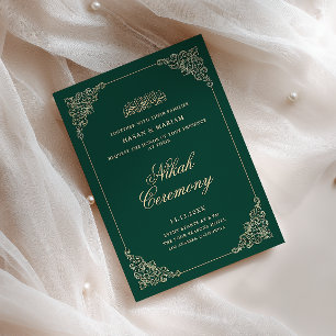 Invitación Ceremonia de Nikah Antiguo Barroco Verde Esmeralda