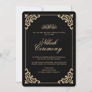 Invitación Ceremonia de Nikah Antiguo Vintage Barroco Negro D