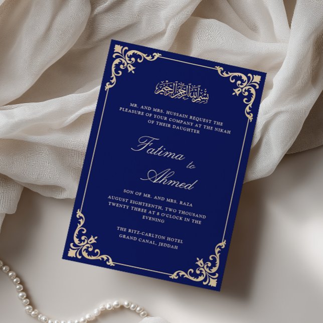 Invitación Ceremonia de Nikah Azul Real con Floritura Rococó  (Subido por el creador)